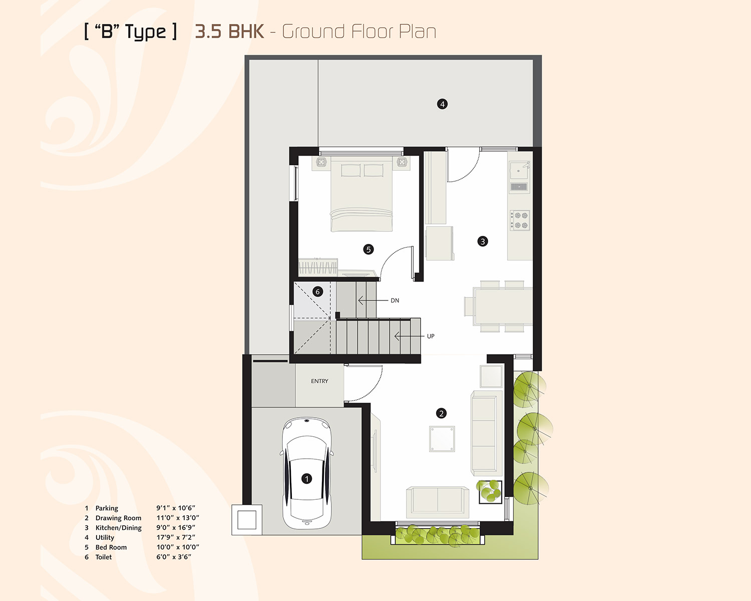 3.5 BHK Type B Ground Floor Plan